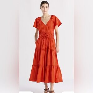 Free Assembly Red/Orange Women's Tiered Cotton Maxi Dress, Sizes Small